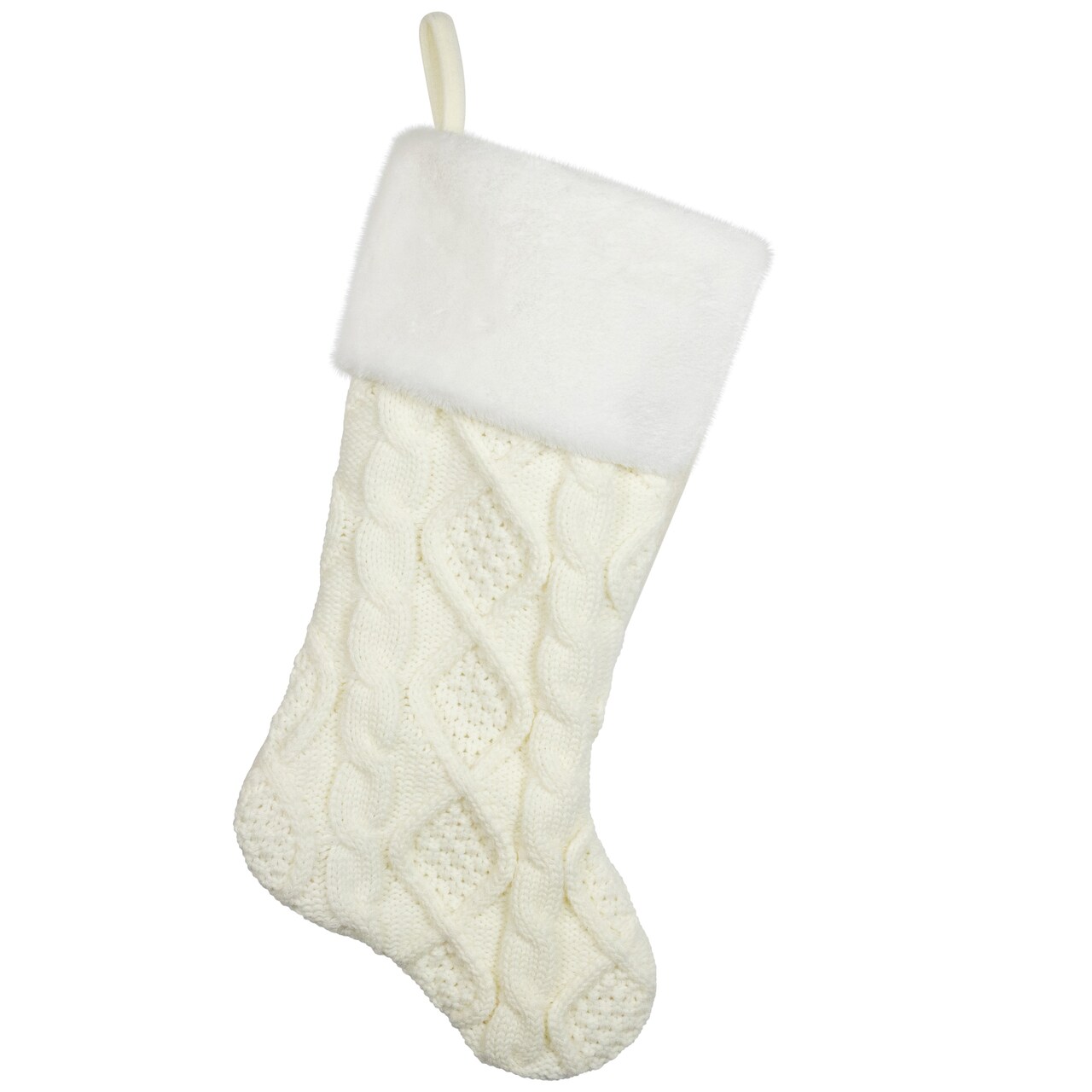 Northlight Cable Knit Christmas Stocking with Faux Fur Cuff - 20.5" - Cream and White